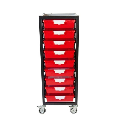 Storsystem Commercial Grade Mobile Bin Storage Cart with 9 Red High Impact Polystyrene Bins/Trays CE2097DG-9SPR